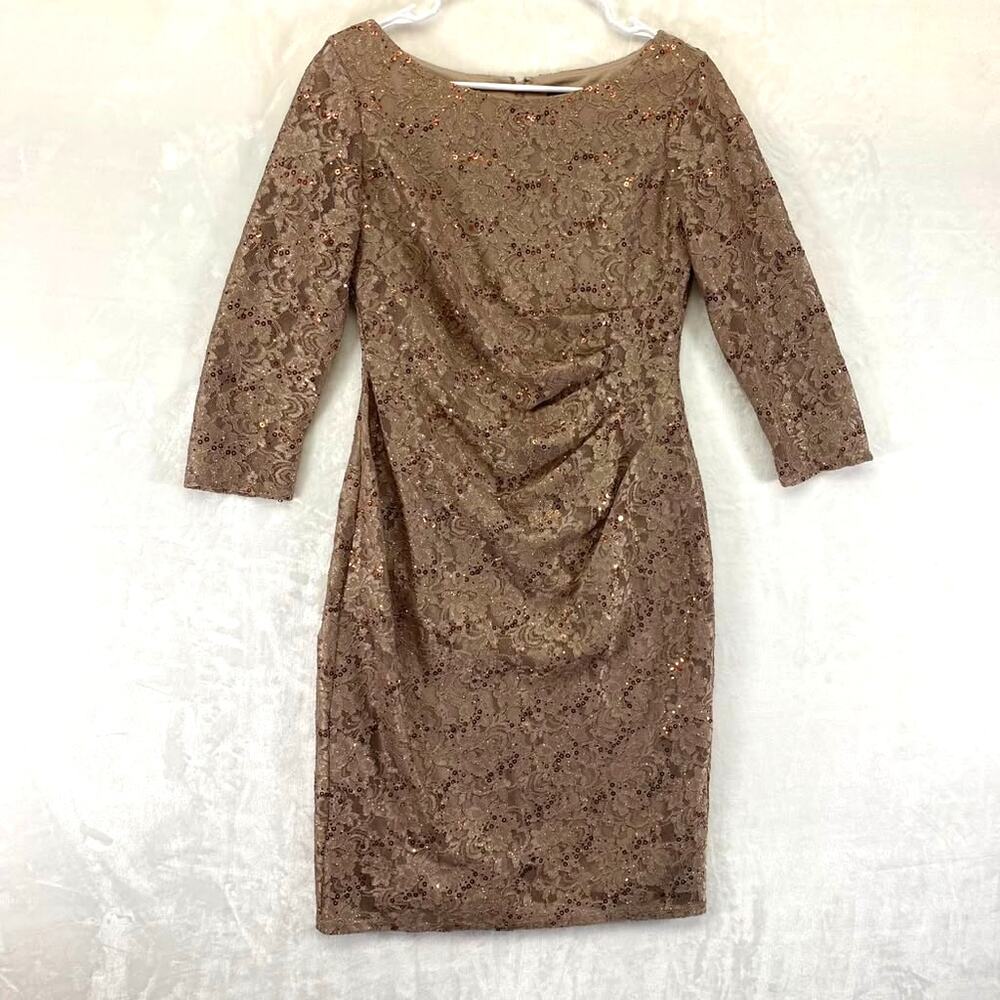 Jessica Howard Women's Brown Side Tucked Sheath Dress Sz 10P